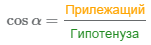 на рискунке изображена формула cos, показывающая что, функция косинуса есть отношение прилежащего катета к гипотенузе