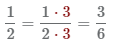 умножим числитель и знаменатель дроби 1/2 на , получим дробь 3/6