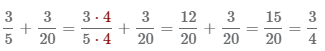 сложение дробей: 3 5 плюс 3 20