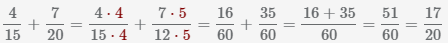 сумма дробей 4/15 минус 7/20