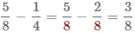 разность дробей: 5/8 - 1/8