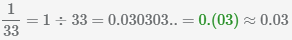 переводим дробь 1/33 в десятичную дробь 0,03