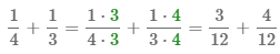приводим к общему знаменателю дроби 1/4 и 1/3