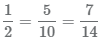 равенство дробей 1/2, 5/10, 7/14