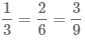 равенство дробей 1/3, 2/6, 3/9