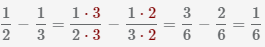 разность дробей 1/2 минус 1/3