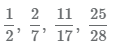 Правильные дроби 1/2, 2/7, 11/17, 25/28