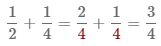 сумма дробей 1/2 плюс 1/4
