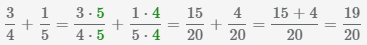 найдем сумма дробей 3/4 плюс 1/5