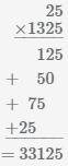 умножение столбиком чисел 1325 и 25